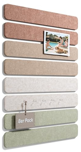 Fluxynara 8 Pack Cork Boards Alternative for Walls, 13x2 Felt Wall Panel | Bulletin Board Strip with Push Pins and Adhesive Tabs for Photos, Notes and Decor in Bedroom, Doors, Home Office or Studios