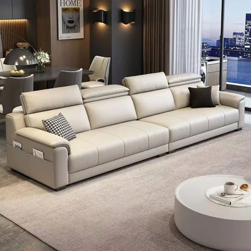 Italiensk lyxig modern enkel lädersoffa, massiv träram, rymlig och mjuk soffa, modern stor storlek, lämplig för vardagsrum/kontor/lägenhet.