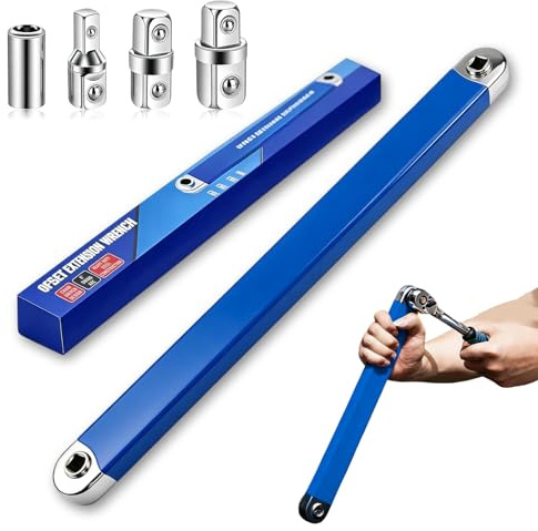 Qibivfo Rallonge de Clé à Cliquet 39 cm avec Adaptateurs 1/4, 3/8 & 1/2, Barre de Rallonge Déportée Résistante aux Chocs pour Espaces Restreints, Vis Cachées & Boulons Bloqués