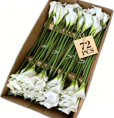 72 Künstliche Calla-lilien In Naturgetreuer Optik – 50 cm Lange, Weiße Calla-lilien Mit Langen Stielen Für Brautsträuße, Heimdekoration, Partydekorationen Und Brautpartys White