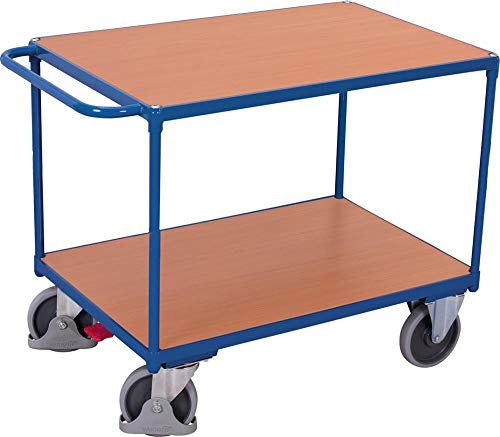Schwerer Tischwagen mit 2 Ladeflächen RAL5010 Enzianblau Rollwagen Etagenwagen