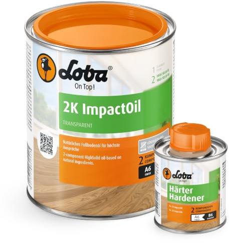 LOBA 2K ImpactOil Transparent 750 g – Öl für Parkett & Holzböden | 1-Tagessystem | 100% Festkörper, lösemittelfrei | für erhöhte Feuchtigkeit geeignet
