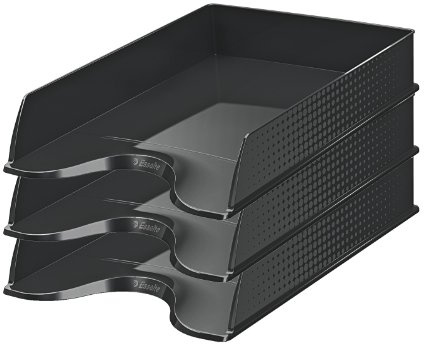 Esselte| Lot de 10x Corbeilles à courrier Fusion A4 | Empilable| Rangement de Documents, Catalogues, Brochures & Magazines | Pour la Maison, Bureau| Motif Texturé | Noir opaque| 623692