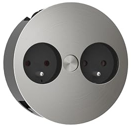 Bachmann inbyggt uttag Twist 2-fack för Frankrike 2 m kabel bordsuttag för kök och kontor rostfritt stål utseende 931.002 (endast 40 mm installationsdjup och integrerat vattenutlopp)