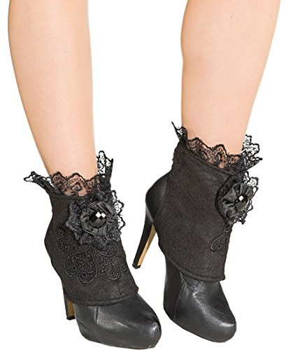 Amakando Gothic Boot Covers Steampunk Schuhstulpen Rokoko Accessoire Halloween Vampir Shoecovers Piratenbraut Kostümzubehör Elegante Stiefelstulpen mit Spitze