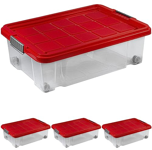 ARTECSIS Unterbett Aufbewahrungsbox mit Deckel und Rollen 4er Set I Unterbettbox I Unterbettkommode mit Rollen 60x40x18cm