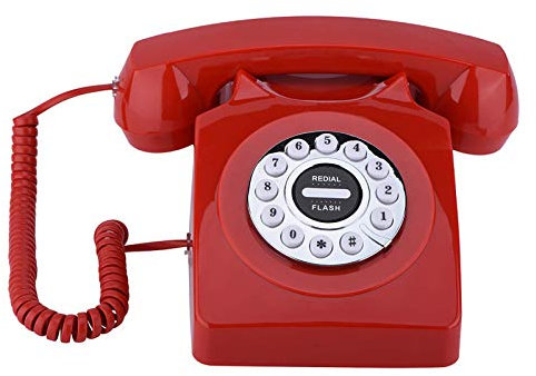VBESTLIFE Retro Telefon,Western Vintage Antique Telefonnummern Speicher Wählscheibe Klassisches Telefon,für Haus,Hotel,Büro usw.(Rot)