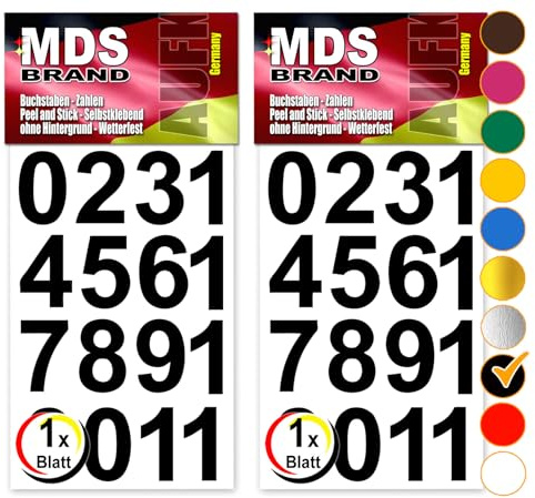 MDS Brand 35mm Zahlen Aufkleber Schwarz | Selbstklebende Klebezahlen | Vinyl Klebeziffer zum Aufkleben für Briefkasten, Büro Ordner, Hausnummer für Außen & Innen Peel 35mm (Schwarz)