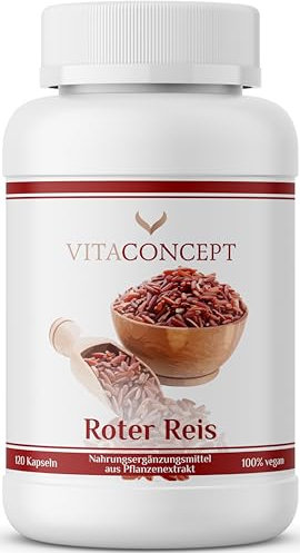 Vitaconcept | Fermentierter Roter Reis 600mg | 120 Kapseln | vegan | Roter Reis Extrakt 3:1 hochdosiert Red Rice mit Monacolin K | laborgeprüft | Monascus purpureus