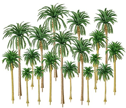 HUIANER Palmen-Modellbäume, Miniatur-Palmen, gemischt, 5 Größen, künstliche Kunststoffbäume ohne Ständer für DIY-Landschaften, Kuchendekoration (18 Stück, 7,9 cm – 16 cm)