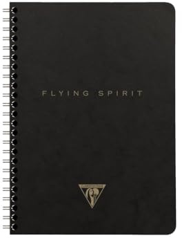 Clairefontaine 102566C Notizbuch Flying Spirit, mit Innentaschen und Spiralbindung, liniert, 60 Blatt, DINA5, 14,8 x 21cm, 1 Stück, Schwarz mit sortierten Designs