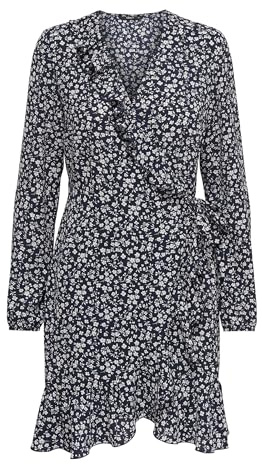 Only Femme Onlcarly L/S Wrap Short Dress Noos Wvn Robe d contract e, Ciel Nocturne, 44 EU