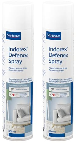 Indorex Defence Household Flea Spray | 2x 500ml Can | Protect Home from Fleas & House Dust Mites | Long-Lasting Protection for Up to 12 Months
