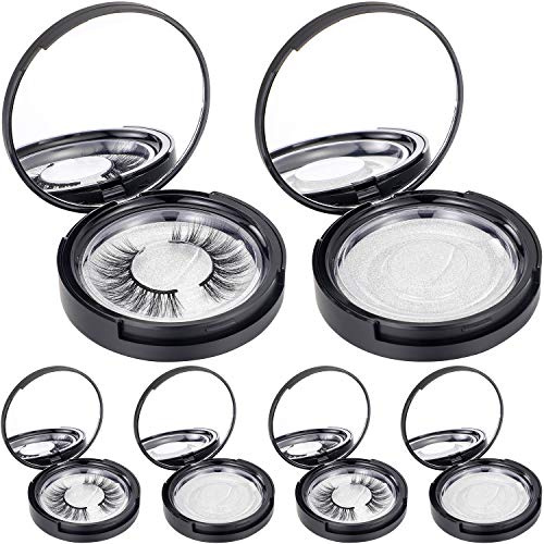 Maitys 6 Pcs Eyelashes Case 6 Styles Eyelash with Mirror Packaging Circle Box, Eyelash Storage Box Organizer Container Travel Empty Lash Case with Lash Holder Makeup Tool for Women Girls (Matte Black)