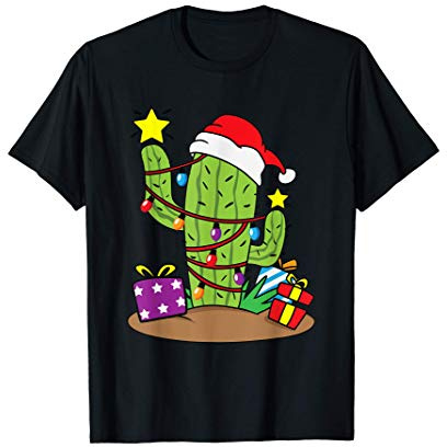 Cactus Árbol de Navidad Luces de Navidad Navidad Santa Mexic Camiseta