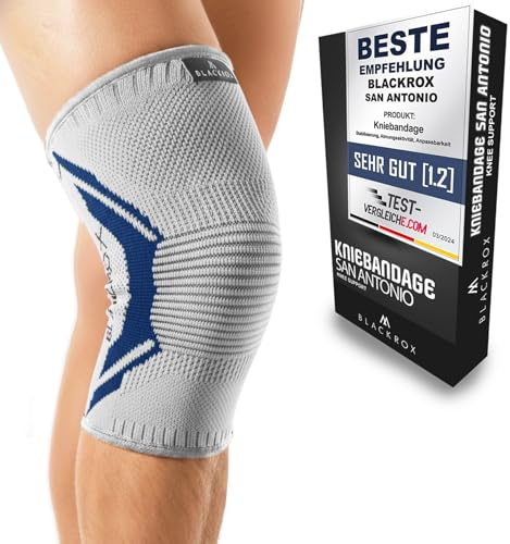 BLACKROX Kniebandage [Vergleichssieger 2024] Gr. S-XL | Damen & Herren | Stabilisierung für Knie & Meniskus | Perfekt für Sport, Fußball, Kraftsport & Bodybuilding | SAN ANTONIO V4 | Grau Gr. M