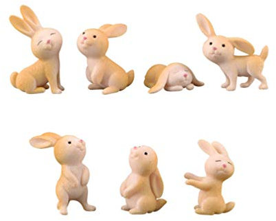 HEALLILY Hase Figuren Mini Hase Deko Harz Osterhase Kaninchen 7 Stück Häschen Osterdeko Puppenhaus Feengarten Mikrolandschaft Ostern Frühling Festival Party Dekoration Desktop Ornament