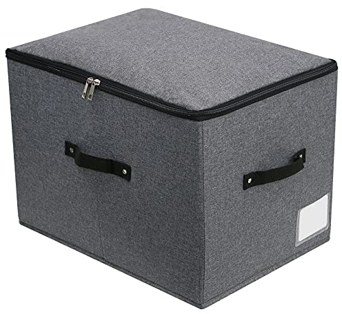 Caja de almacenamiento de tela plegable con tapa de cremallera, mango, mantas de ropa, colchas, cesta de almacenamiento organizador para dormitorio, armario, estante de 44x33x31cm, Gris negro