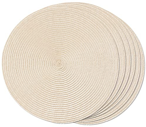 FunWheat Lot de 6 Sets de Table Ronds tressés pour Tables de Salle à Manger, lavables, antidérapants, 38,1 cm, Beige Ivoire