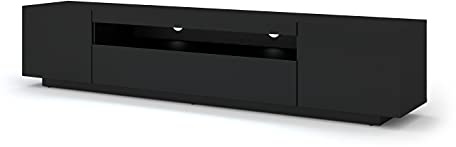 BIM Furniture Lowboard TV 200 cm - Universell Sideboard mit Laminierten Fronten, Hängend oder stehend - Fernsehschrank HiFi Schrank fürs Wohnzimmer Schwarz Matt