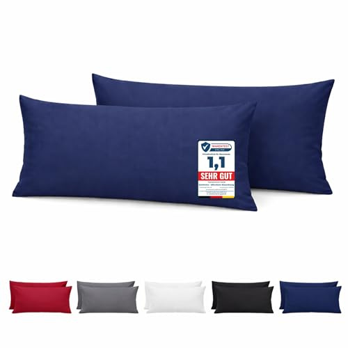 Komfortec Kissenbezug 2er Set - 100% Mikrofaser, Weich & Atmungsaktiv, mit Reißverschluss - Kopfkissenbezug - Waschbar & Pflegeleicht - Blau - 40 x 80 cm