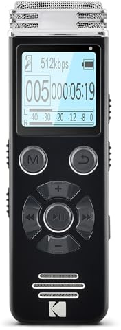 KODAK VRC450 – Hochintensiver Sprachrekorder, Mini wiederaufladbarer Sprachrekorder mit Sprachsteuerung, Lithiumbatterie, MP3-Player und Hörgerät