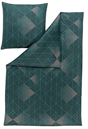 ESTELLA Biancheria da letto in jersey makò, 135 x 200 cm, Taro blu triangoli a strisce, 6378-581