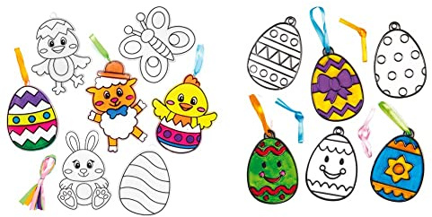 Baker Ross Deko-Anhänger „Ostern“ mit Buntglas-Effekt (10 Stück) & Suncatcher-Anhänger-Bastelsets „Osterei“ aus Acryl für Kinder zum Bemalen – Kreatives Bastelset für Kinder (8 Stück)