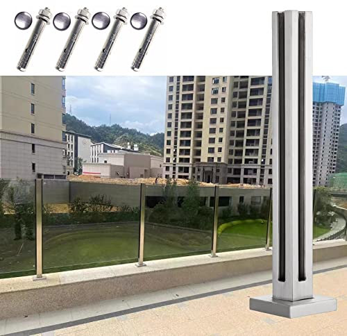 Glas Geländerpfosten Glashalter Edelstahl Deck Geländer Aus Glasscheibe, Geländer Pfosten, Bodenstehend Quadratische Säule Aus Metall für Loft Villas Flur Leitplanke, Passend für 10-12 mm Dickes Glas