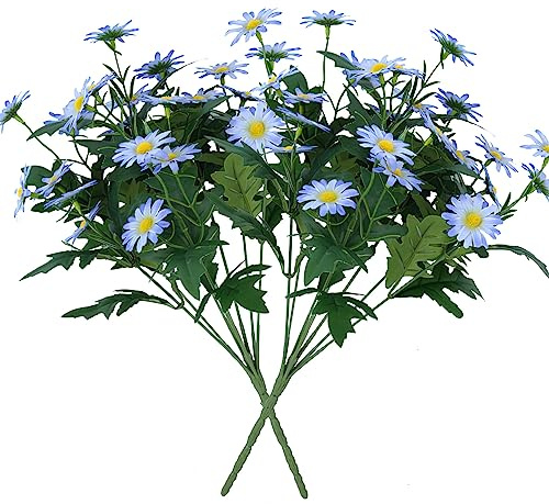 LGEGE Artificial Daisy Flowers for Outdoor - 2 Bundles Blue Daisy Flower Bulk, Perfect Decoration for Table Windowsill Porch