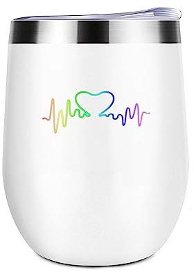 Miujonvy Weinglas Tumbler mit Deckel Hinzufügen von Bild/Text/Logo, doppelwandig, Vakuum, Edelstahl, Reisebecher für Eiscreme, Weiß