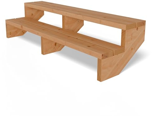 Gartenwelt Riegelsberger Terrassentreppe 2 Stufen Breite 150 cm Höhe 38 cm | Außentreppe aus Lärche natur für Terrasse & Garten | Komplett-Set mit Wangen, Bohlen & Edelstahlschrauben