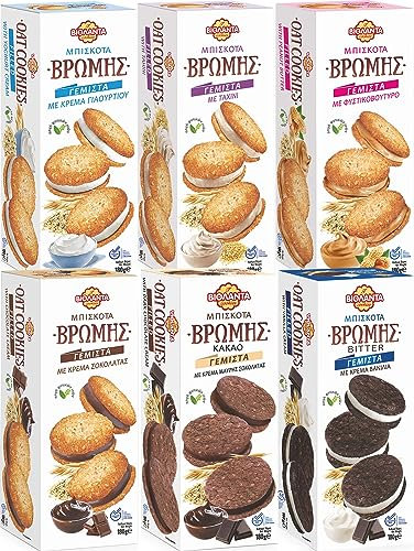 Cookies Doppelkekse Probierset 6 verschiedene Sorten gefüllte Hafer-Kekse mit Creme 1080g aus Griechenland