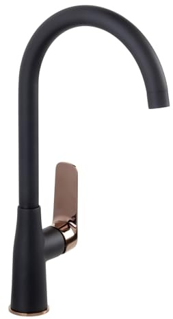 'aquaSu® Spültischarmatur Amelia mit Wasserspar-Mischdüse, Kosten-sparende Kaltwassermittelstellung, hoher Auslauf, Keramikkartusche, Schaftbefestigung, Messingkern, schwarz-kupfer, 798259