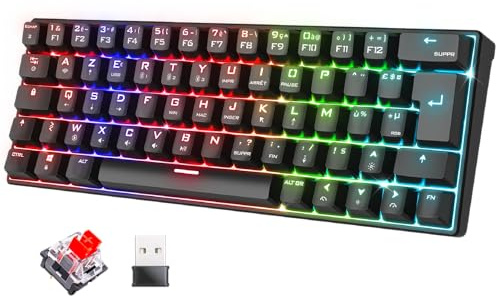 Spirit Of Gamer XPERT K200 | Clavier Gamer sans Fil & Bluetooth RGB | KL AZERTY Ultra Compact 60% | Switches Rouges mécaniques Anti-Ghosting | Compatible Windows, Smartphone & Tablette (Noir)