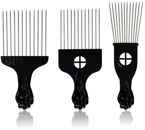 TRKETK 3 Pièces Peigne Afro en Métal, Peignes à Cheveux en Métal Peigne à Cheveux à Dents Larges Peigne Afro Pick Ensemble Outil de Coiffure Professionnel pour Femmes Et Hommes (Noir)
