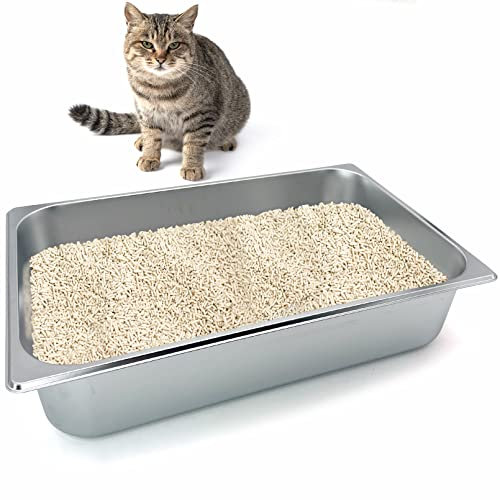 Kathson Edelstahl Katzentoilette - Groß Mit Hohen Seiten, Rutschfesten Gummifüßen, Antihaft Glatter Oberfläche - Langlebiges Kätzchen Zubehör - 20,8 L x 13 W x 4 H