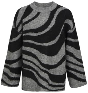 Objekt OBJDIANA LO L/S stickad tröja NOOS, Medium grå melange/mönster: zebra svart, XS/S
