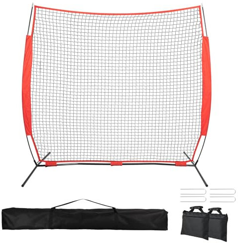 2,1 x 2,1 m Rücklaufnetz, Ballstop-Netz mit Handtasche, fixiertes Sportnetz-Barriere durch 4 Spikes und 2 Sandsäcke, Sportübungs-Barriernetz für Baseball, Softball, Lacrosse-Zug, Backstop-Netz für