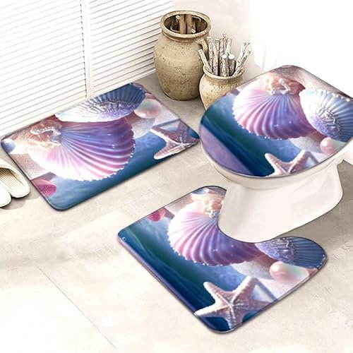 Bad Teppiche Set 3-Teiliges Lila Schale WC Vorleger Mit Ausschnitt Badematte Saugfähig WC Deckelbezug Badvorleger rutschfest Waschbar Toilettensitzbezug Badgarnitur (50x80cm)