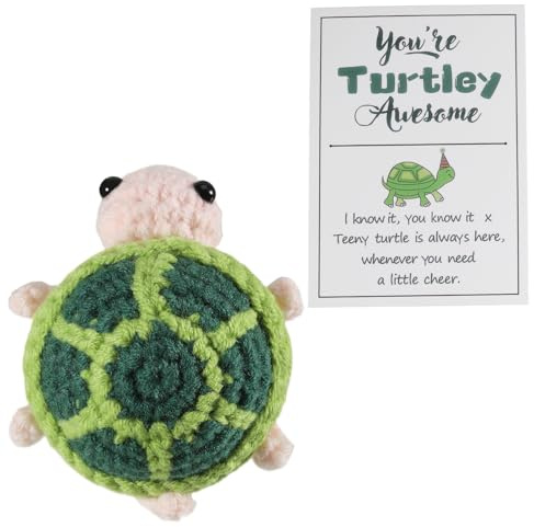 Funny Positive Animals Turtle Crochet, 2.95 Inch Creative Worry Dolls | with Affirmation Cards, Wool Knitted Emotional Support Plush Gift for Birthday Party Decoration