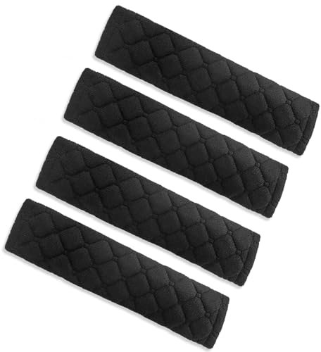 Hevysuo 4 Pcs Almohadillas Cinturon Coche,Cojín para el Cinturón del Coche,Protector de Cinturón para Niños y Adultos,Multifuncio,Negro,10,2 x 2,7 Pulgadas