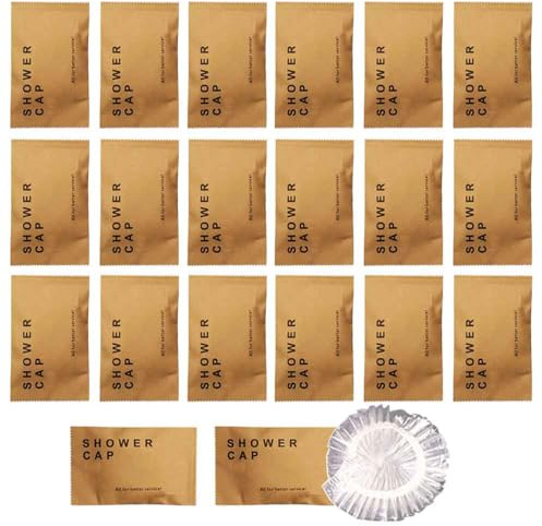 20 Stück tragbare, einzeln verpackte Einweg-Badekappen, Duschhauben aus Kunststoff, wasserdicht, elastisch, Mehrzweck-Reise-Duschhauben, perfekt für Haarbehandlung, Salon, Spa, Hotel, Reisen