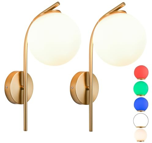 jengush Battery Operated Wall Sconce Set of 2,Wireless Glass Wall Light Fixtures with Remote,Rechargeable Sconces 12 Colors Dimmable for Dining Room, Living Room, Bedroom, Apartment(Gold