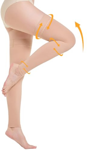 20-30 mmHg Medizinische Kompressionsstrümpfe Damen & Herren Klasse 2, Zehe Lang Stützstrümpfe Thrombosestrümpfe mit Silikonband für Krampfadern Ödeme Flug (Beige, M)