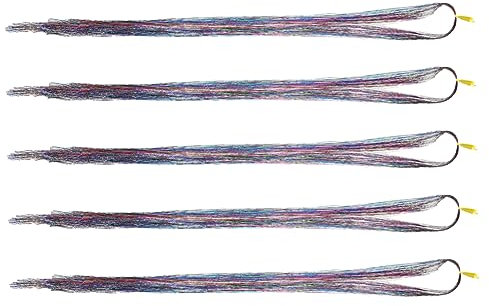 Beavorty Holographic Hair Tinsel Extensions 750pcs 5 Packs 120cm Sparkling Pet Glitter Highlights Hair Accessories for Party Festival and Daily Styling