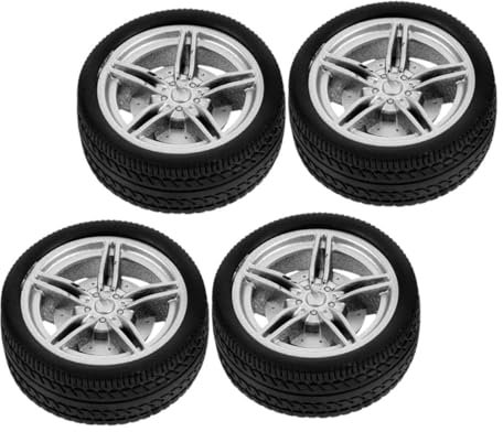 Generisch 4 Stück Gummiräder Frühpädagogisches Auto Stapeln Baggerspielzeug Für Jungen Spielzeuglastwagen Rad Räder Für Handwerk -lkw-räder Diy-räder Black