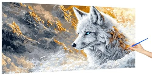 Malen Nach Zahlen Erwachsene Wolf, Malen Nach Zahlen TierKinder Kleines Format, DIY Paint by Numbers Kreativ Set AnfäNger Inklusive Pinsel und Acrylfarben Ohne Rahmen Zimmer Deko Geschenk 100x50cm J-2