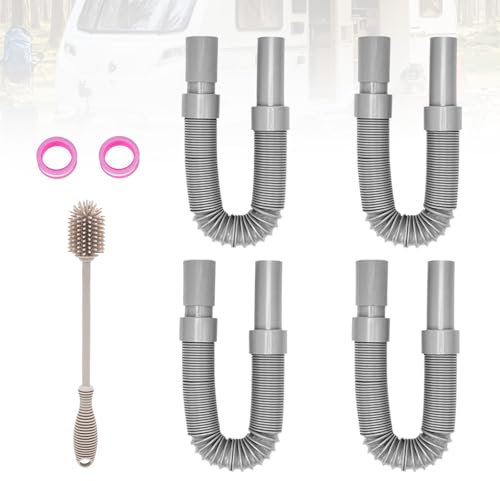 Abwasserschlauch Wohnmobil, 4PCS 80CM Ablaufschlauch Verlängerung Set Wohnwagen Flexibel Abwasserschlauch Zusammenschiebbares Wasserschlauch Mit Reinigungsbürst Für RV Abwassertank