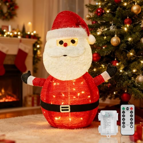 Aigostar Luces Decorativas Navideñas de Papá Noel con Caja de Pilas, Plegable, con Mando a Distancia, Blanco Cálido, 8 Modos, 70cm, Temporizador, IP44 para Interior y Exterior